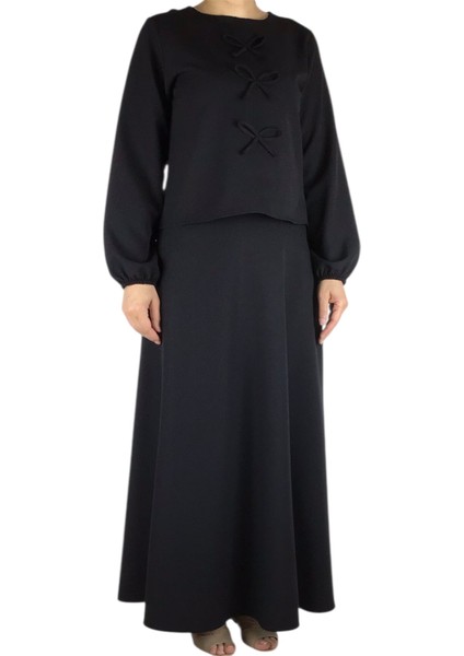 Kadın Spor Önden Kurdela Modelli Kolağzı Lastikli Etek Yandan Fermuarlı Etek Mevlana Model Ikili Takım