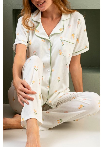 Kısa Kol Gömlek Yaka Kadın Pinterest Pijama Takımı - Yazlık Kadın Pijama- Geniş Beden Aralığı fiyatları