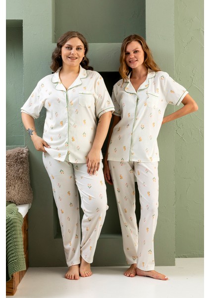 Kısa Kol Gömlek Yaka Kadın Pinterest Pijama Takımı - Yazlık Kadın Pijama- Geniş Beden Aralığı modelleri