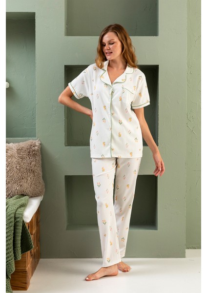Kısa Kol Gömlek Yaka Kadın Pinterest Pijama Takımı - Yazlık Kadın Pijama- Geniş Beden Aralığı fırsatları