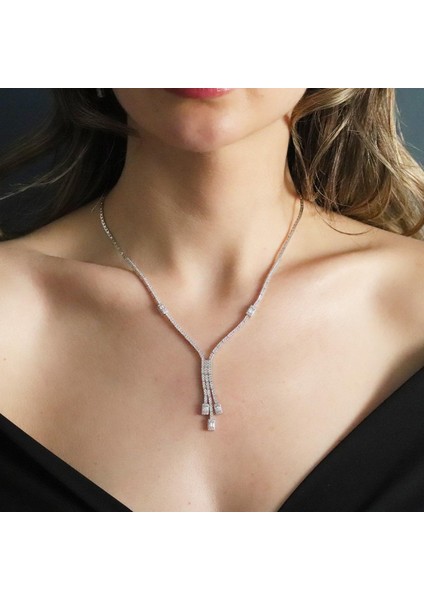 Baget Taşlı Sarkıt Modeli Gümüş Set modelleri