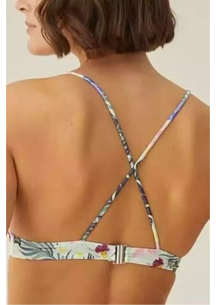 Tropikal Desenli, Sırtı Çapraz, Üçgen Bikini Takımı