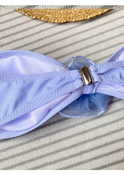 Mavi Yüksel Bel Gül Detaylı Bikini Takımı fırsatları
