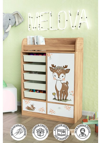 Little Fawn Design "melova" 5 Sepetli 2 Çekmeceli Çok Amaçlı Oyuncak Dolabı