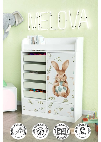 Pretty Rabit Design "melova" 5 Sepetli 2 Çekmeceli Çok Amaçlı Oyuncak Dolabı