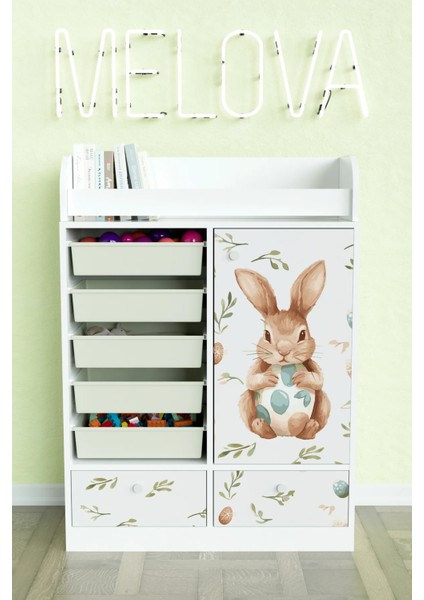 Pretty Rabit Design "melova" 5 Sepetli 2 Çekmeceli Çok Amaçlı Oyuncak Dolabı