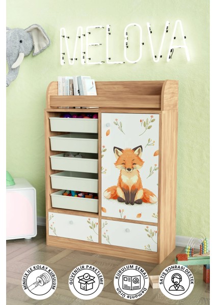 Foxie Design "melova" 5 Sepetli 2 Çekmeceli Çok Amaçlı Oyuncak Dolabı