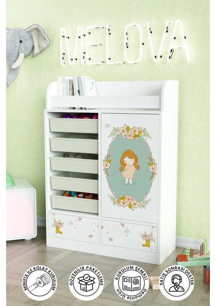 Adorable Design "melova" 5 Sepetli 2 Çekmeceli Çok Amaçlı Oyuncak Dolabı