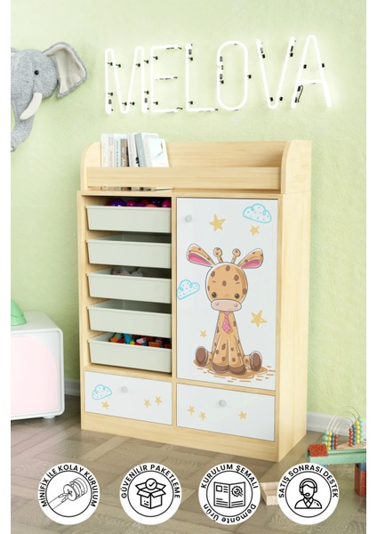 Bay Zürafa Design "melova" 5 Sepetli 2 Çekmeceli Çok Amaçlı Oyuncak Dolabı