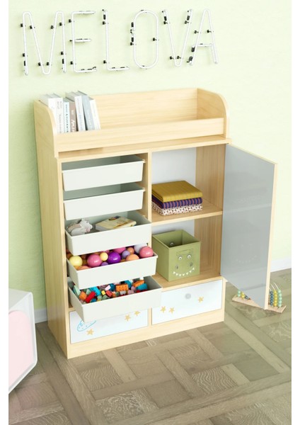 Bay Zürafa Design "melova" 5 Sepetli 2 Çekmeceli Çok Amaçlı Oyuncak Dolabı