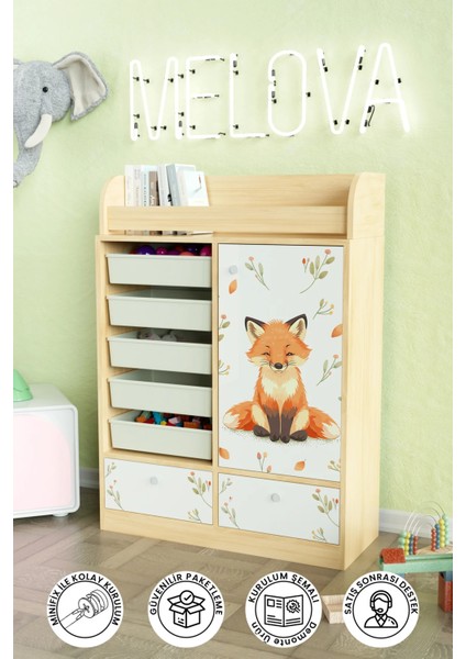 Foxie Design "melova" 5 Sepetli 2 Çekmeceli Çok Amaçlı Oyuncak Dolabı