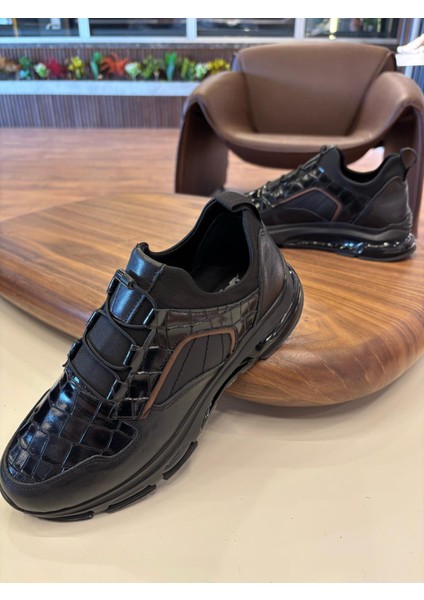 1108 Siyah Rugan Detaylı Hakiki Deri Erkek Sneakers - Erkek Spor Ayakkabı fiyatları