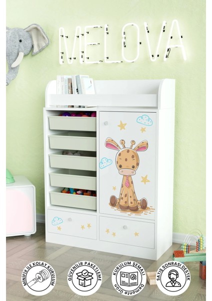 Bay Zürafa Design "melova" 5 Sepetli 2 Çekmeceli Çok Amaçlı Oyuncak Dolabı