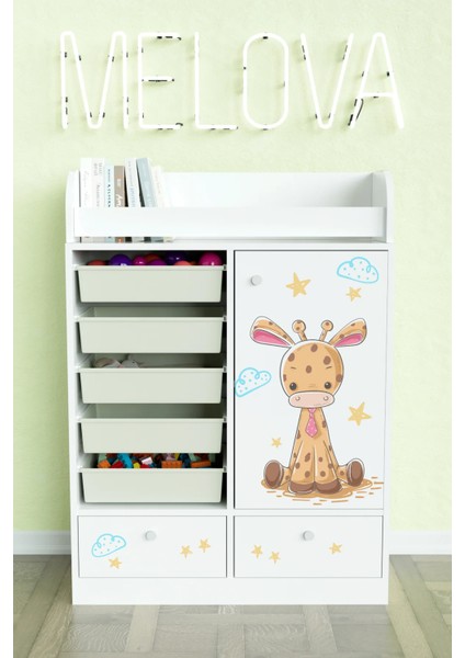 Bay Zürafa Design "melova" 5 Sepetli 2 Çekmeceli Çok Amaçlı Oyuncak Dolabı