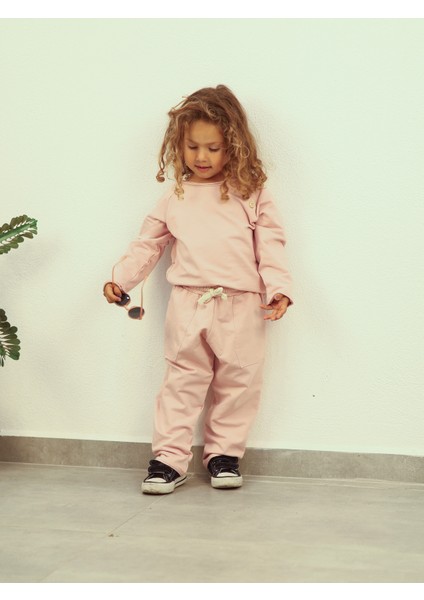 Çocuk Omuz Düğme Detaylı Eşofman Takımı