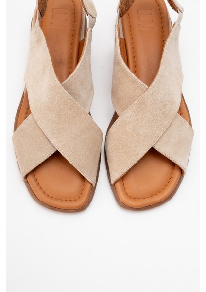 706 Hakiki Deri Bej Süet Kadın Sandalet fiyatları