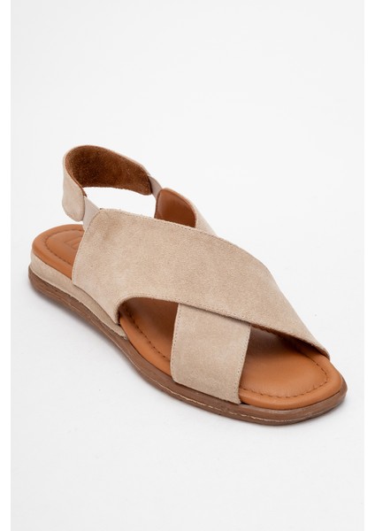 706 Hakiki Deri Bej Süet Kadın Sandalet modelleri