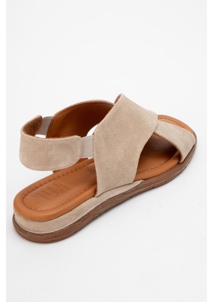 706 Hakiki Deri Bej Süet Kadın Sandalet fırsatları