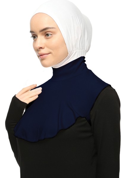 Düz Balıkçı Yaka Boğazlı Penye Tesettür Boyunluk - Lacivert modelleri