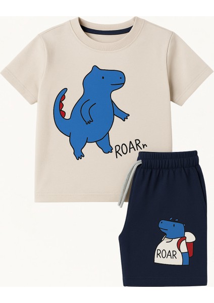 Erkek Çocuk Dinozor Desenli Şortlu Pijama Takımı