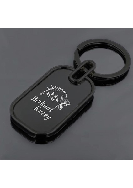 Kişiye Özel Isimli Çelik Anahtarlık Kutulu Aslan Logo Baskılı