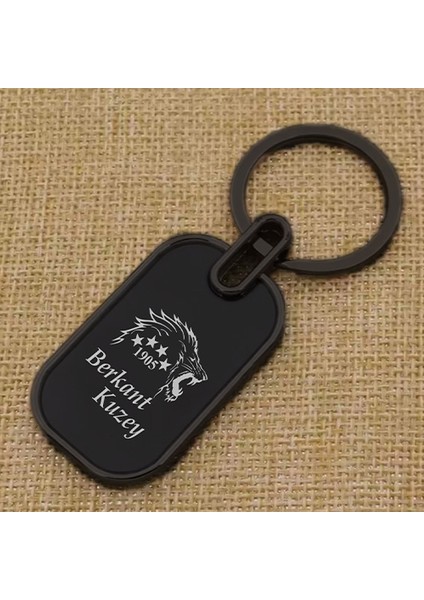 Kişiye Özel Isimli Çelik Anahtarlık Kutulu Aslan Logo Baskılı
