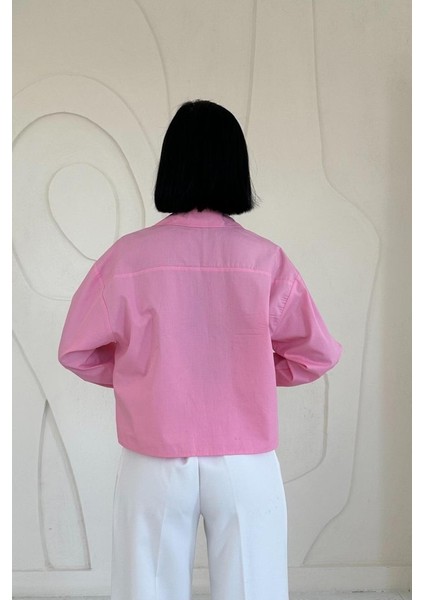 Pembe Fleto Cepli Poplin Gömlek