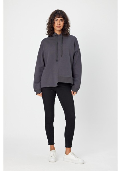 Alexandergardı Yanları Yırtmaçlı Kapüşonlu Oversize Sweatshirt (B22-37600)