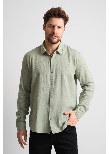 Alexandergardı Dokulu Erkek Keten Gömlek