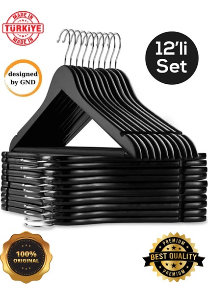 Ahşap Görünümlü Plastik 12 Adet Siyah Askı