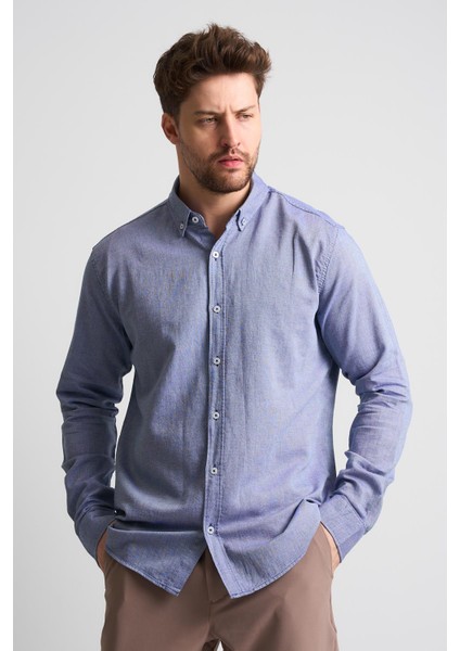 Alexandergardı Erkek Yakası Düğmeli Uzun Kollu Keten Gömlek (EG-1847-01) modelleri