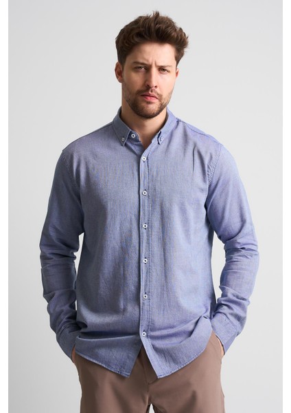 Alexandergardı Erkek Yakası Düğmeli Uzun Kollu Keten Gömlek (EG-1847-01) fırsatları