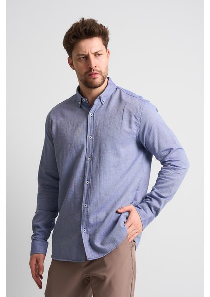 Alexandergardı Erkek Yakası Düğmeli Uzun Kollu Keten Gömlek (EG-1847-01) indirimleri