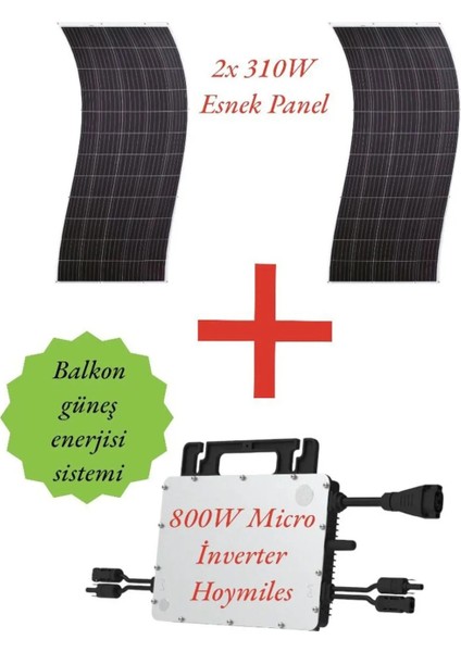 2 Sunman 310 W Esnek Panel ve 1 Inverter 800W-2T Balkon Güneş Enerjisi Set Tak Çalıştır