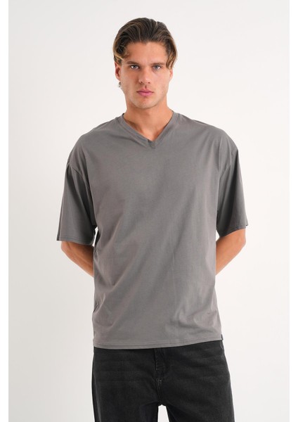 Alexandergardı V Yaka Oversize T-Shirt (E24-742A)