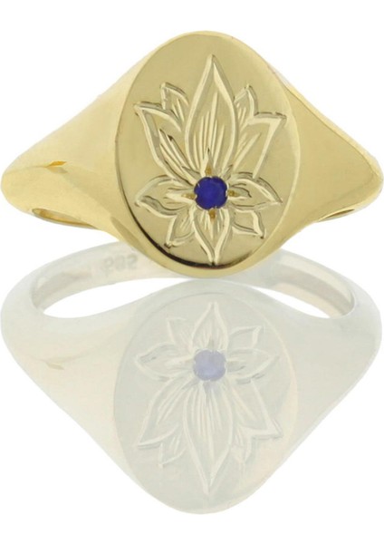 Safir Taşlı Lotus Çiçeği Altın Yüzük