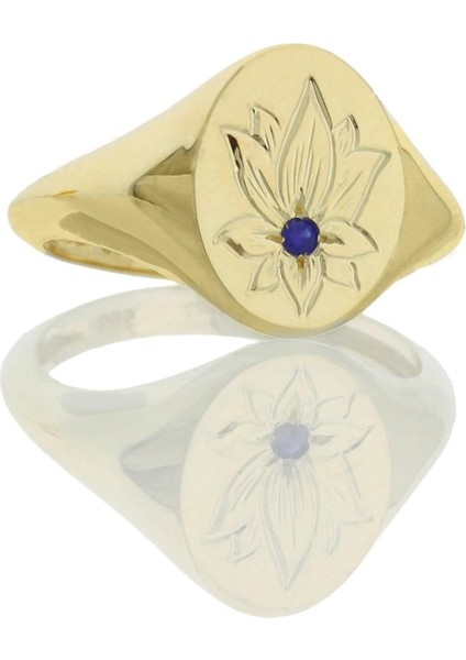 Safir Taşlı Lotus Çiçeği Altın Yüzük modelleri
