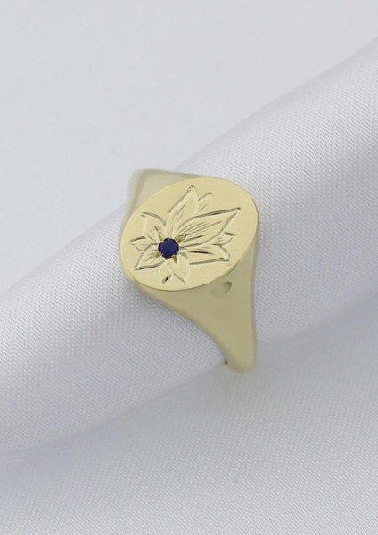 Safir Taşlı Lotus Çiçeği Altın Yüzük fırsatları