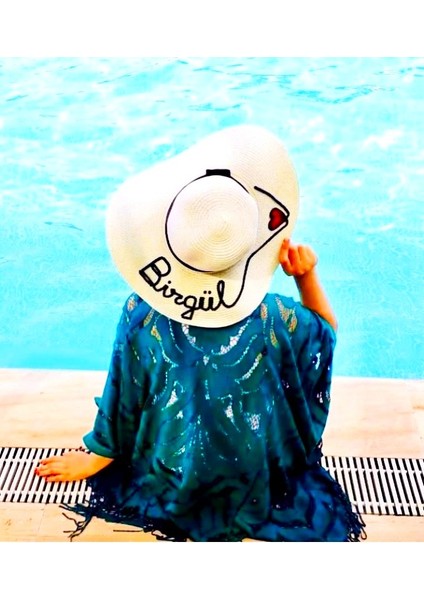 (Isminizi Yazıyoruz) Yazlık Beyaz Kadın Hasır Şapka Kadın Plaj Şapkası Kişiye Özel modelleri