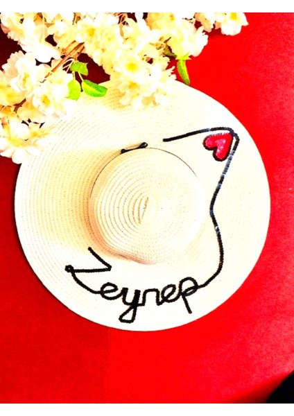 (Isminizi Yazıyoruz) Yazlık Beyaz Kadın Hasır Şapka Kadın Plaj Şapkası Kişiye Özel fırsatları