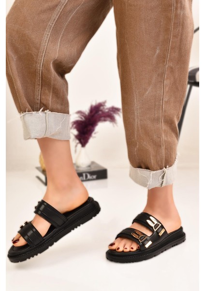 Tavşan Toka Ayrıntılı Düz Taban Kadın Terlik modelleri