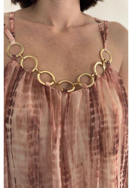 Gold Zincir Detay Desenli Premium Elbise- Bej modelleri