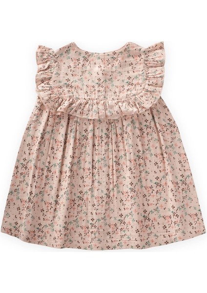 Çıtır Desen Müslin Elbise 0-8 Yaş Pudra Pembe
