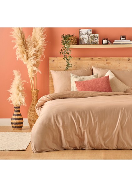%100 Pamuk Saten Supreme Basic Super King Size Nevresim Seti Vizon (260X240 Cm)