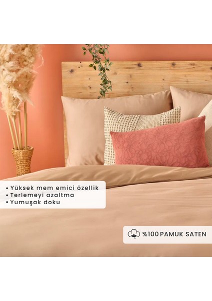 %100 Pamuk Saten Supreme Basic Super King Size Nevresim Seti Vizon (260X240 Cm)