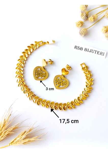Küpe Kalp Sallantılı Yaşam Ağacı ve Bileklik Yaprak Altın Kaplama 316 L Çelik + Hediye Paket modelleri