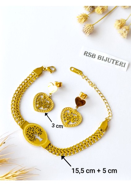 Küpe Kalp Sallantılı Yaşam Ağacı ve Bileklik Yaşam Ağacı Altın Kaplama 316 L Çelik + Hediye Paket fiyatları