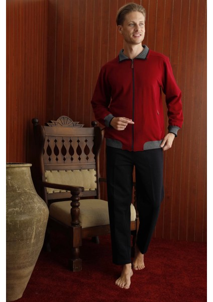 7424 Erkek Battal Apaj Yaka Uzun Kol Eşofman Takım