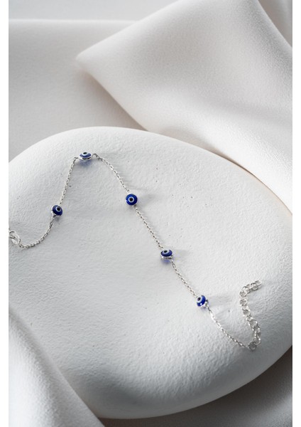 925 Ayar Gümüş Rodyum Tek Sıra Lacivert Nazar Göz Bileklik