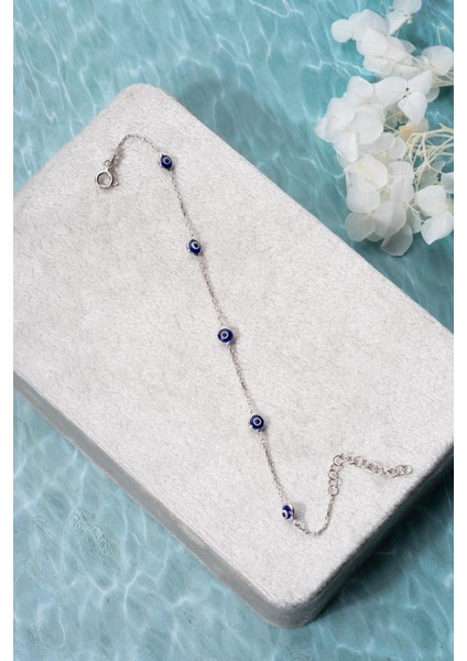 925 Ayar Gümüş Rodyum Tek Sıra Lacivert Nazar Göz Bileklik fırsatları